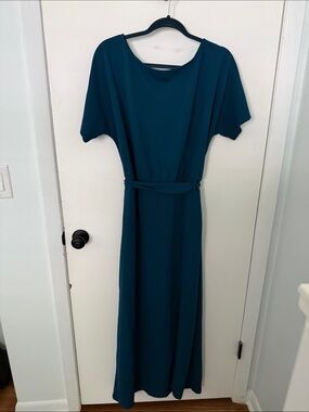 Women's Teal Short-Sleeve Maxi Dress with Waist Tie